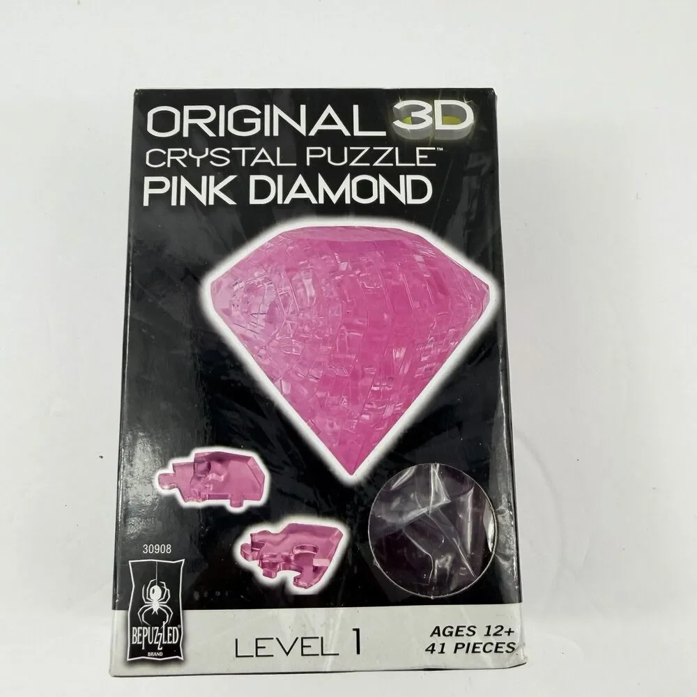 Original 3D Crystal Puzzle Pink Diamond 41 Pieces, Level 1 NEW